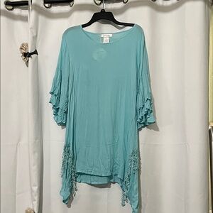 Women's Aqua Ruffle Sleeve Top